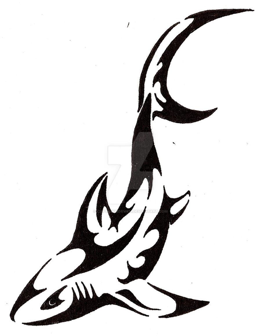 Cool Black Tribal Shark Tattoo Stencil By CaptainMorwen