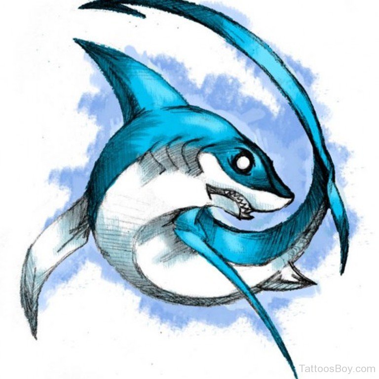 Cool Blue Ink Shark Tattoo Design