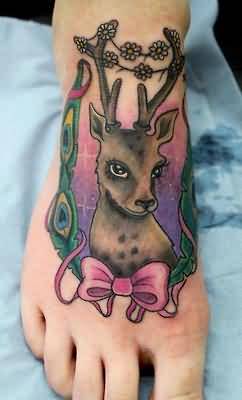 Cool Deer Tattoo On Right Foot