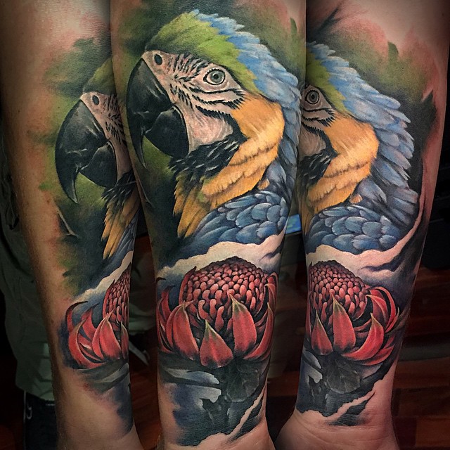 Cool Realistic Parrot Tattoo On Forearm