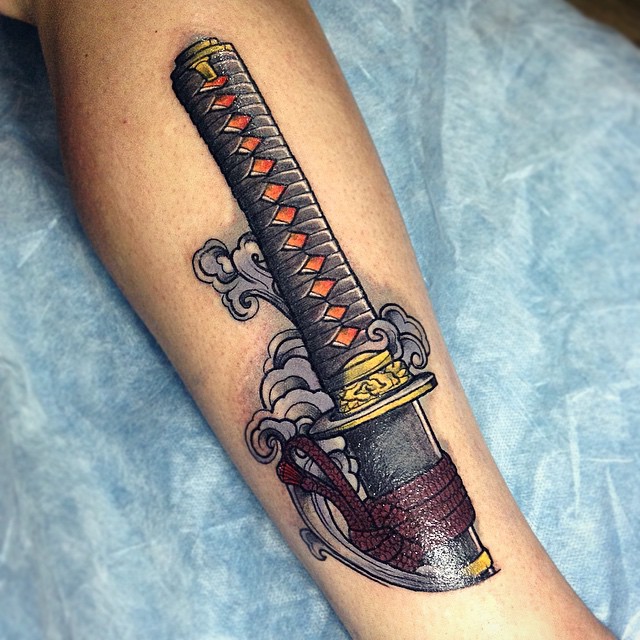 Cool Samurai Sword Tattoo Design For Sleeve