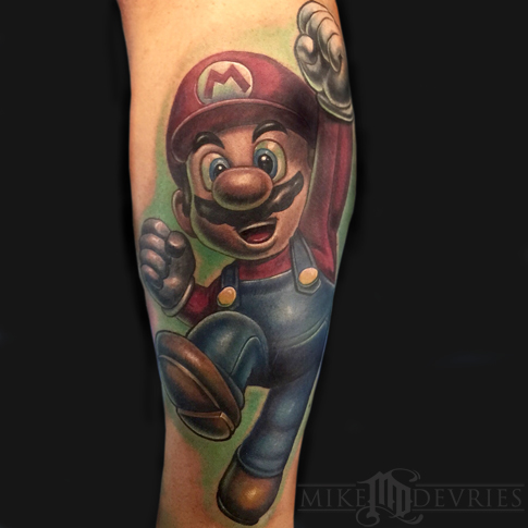 Cool Super Mario Tattoo Design For Leg By Mike Devries