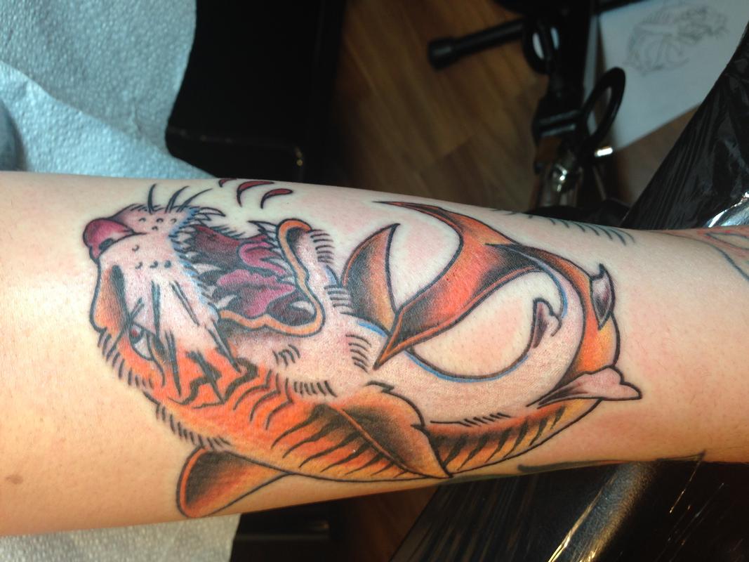 Cool Tiger Shark Tattoo Design For Sleeve By Zak Schulte