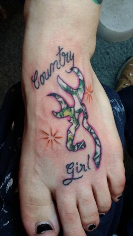 Country Girl Browning Tattoo On Left Foot
