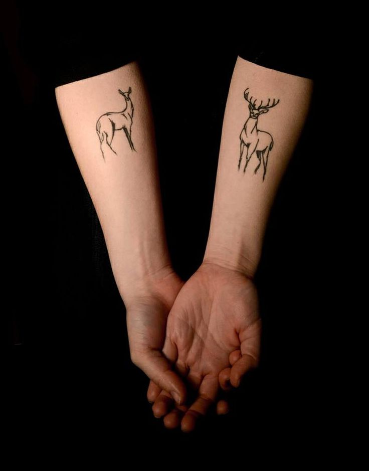 Couple With Deer Tattoos On Forearm