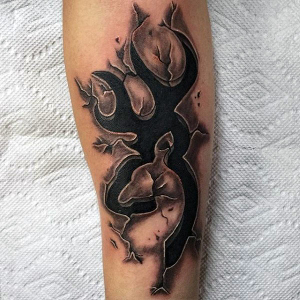 Cracked Skin Browning Deer Tattoo On Arm