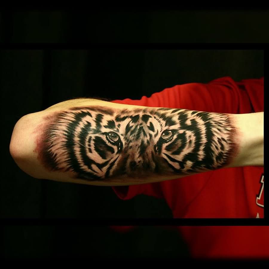 Crying Tiger Face Tattoo On Sleeve