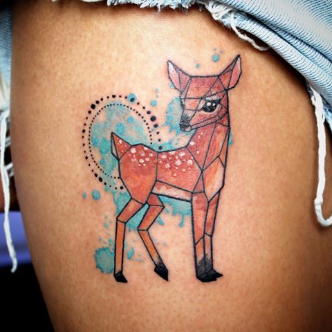 Cute Abstract Deer Tattoo On Leg