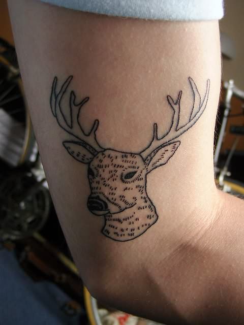 Cute Deer Head Tattoo On Bicep