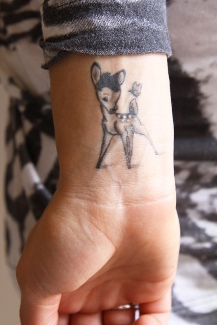 Cute Deer Tattoo On Right Wrist