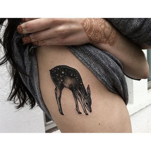 Cute Deer Tattoo On Side Rib For Girls