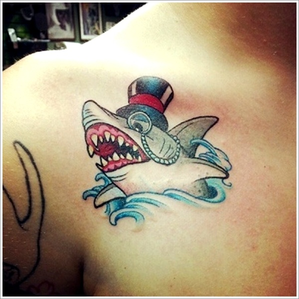 Cute Shark Tattoo On Right Front Shoulder