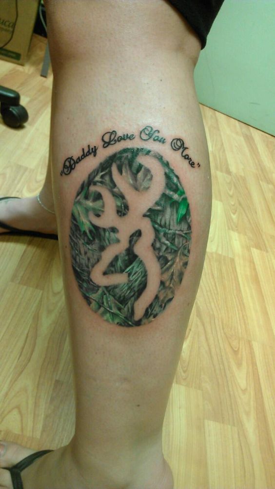 Daddy Love You More Browning Deer Tattoo On Side Leg