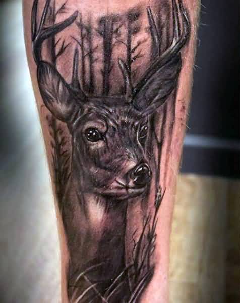 Dark Ink Deer Head Tattoo