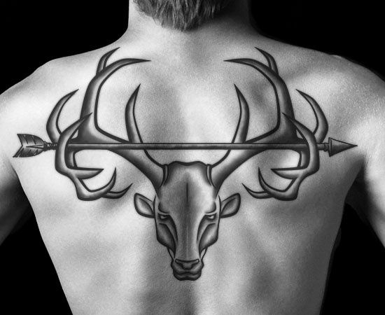 Deer Antler And Arrow Tattoo on Upper Back