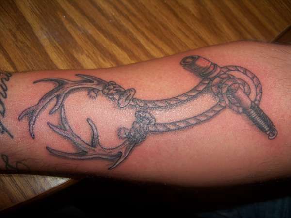 Deer Antler Knot With Rope Tattoo On Leg