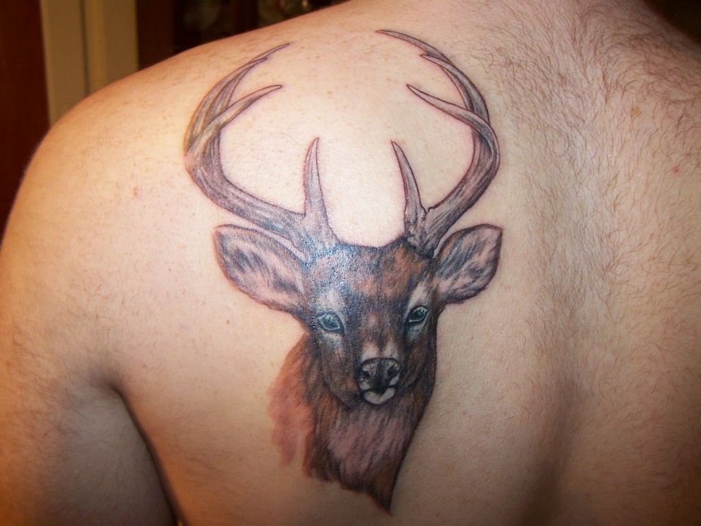 Deer Antler Tattoo On Left Back Shoulder