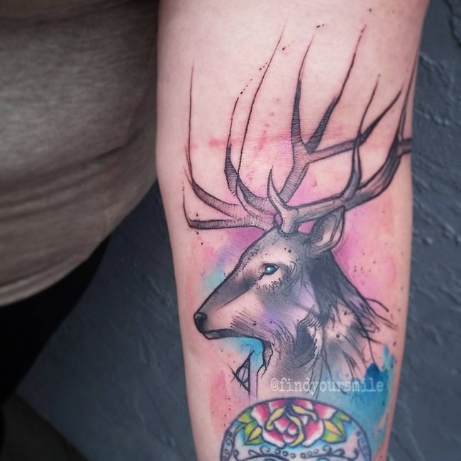 Deer Antler Tattoo On Left Forearm