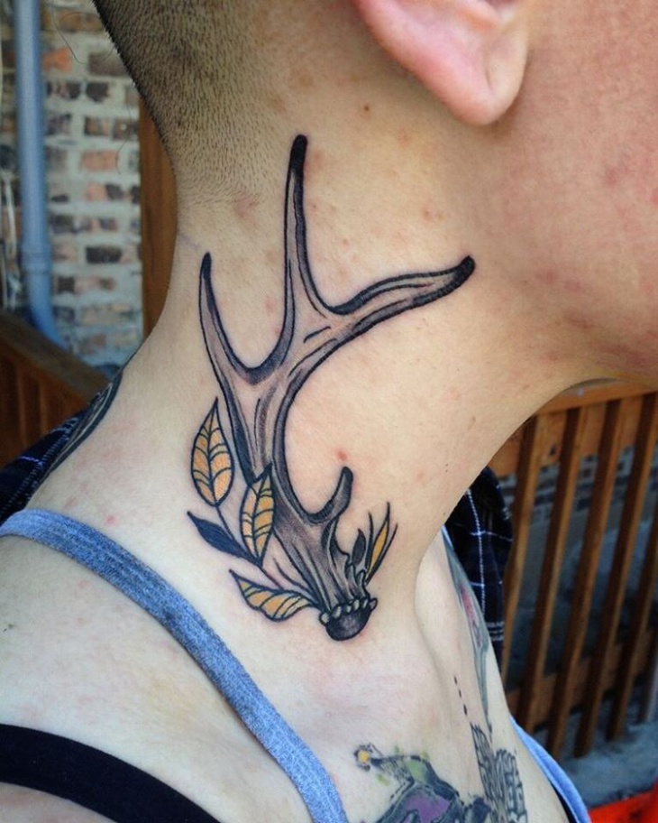 Deer Antler Tattoo On Side Neck