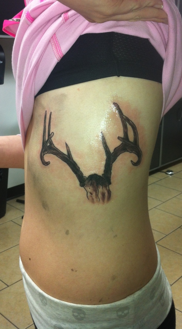 Deer Antlers Tattoo On Side Rib