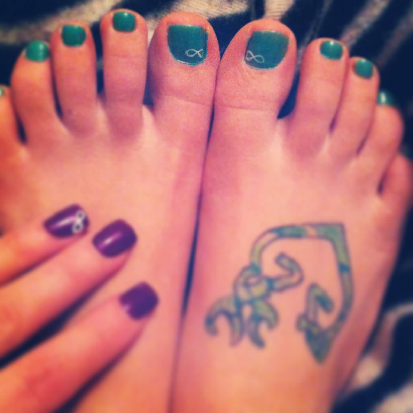 Deer Couple Tattoo On Girl Right Foot