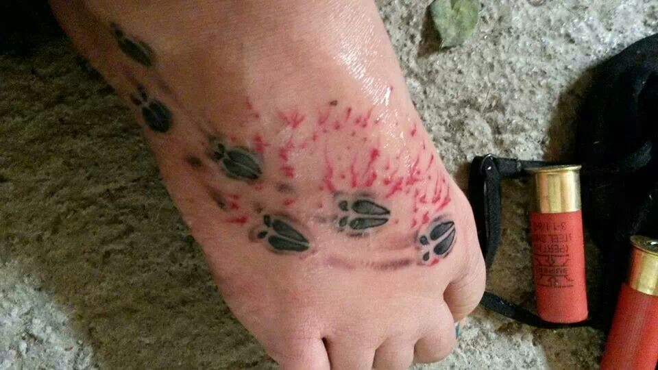 Deer Foot Prints Tattoo On Right Foot