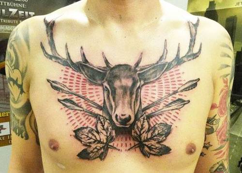 Deer Head Chest Tattoo Idea
