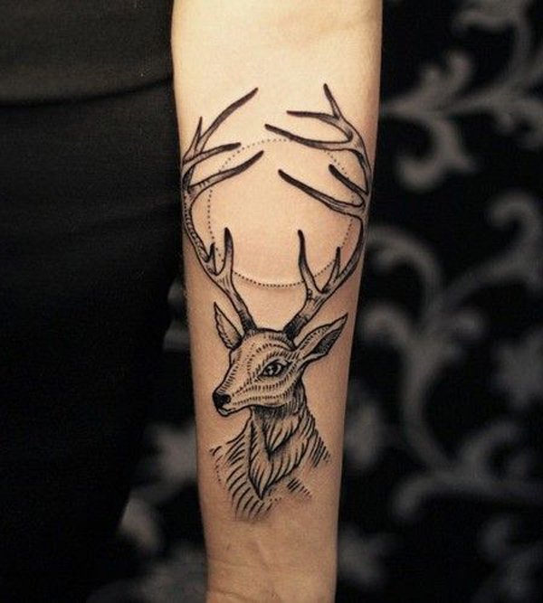 Deer Head Tattoo On Arm Sleeve For Women