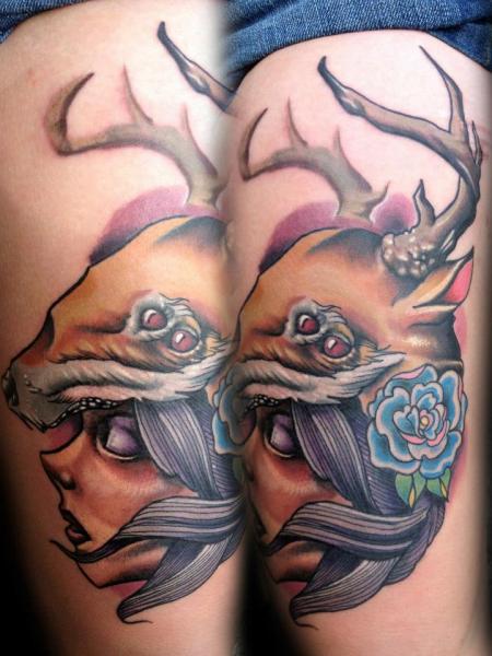 Deer Head Woman Tattoo