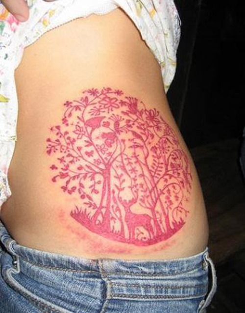 Deer In Forest Tattoo On Side Rib For Women