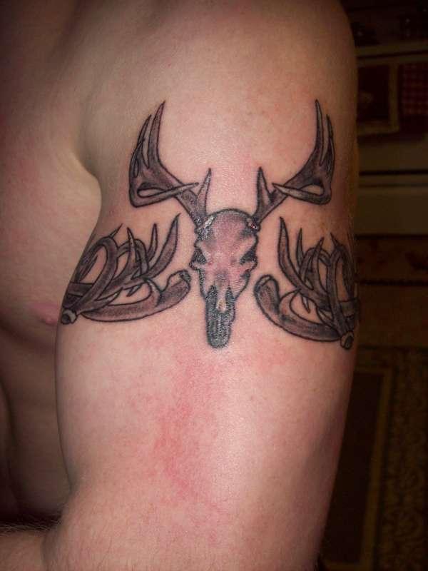 Deer Skull Antler Tattoo On Left Shoulder