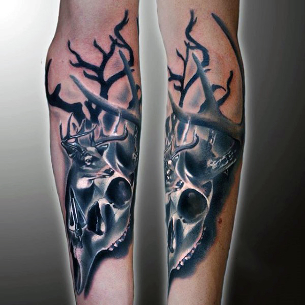 Deer Skull Tattoo On Arm Sleeve