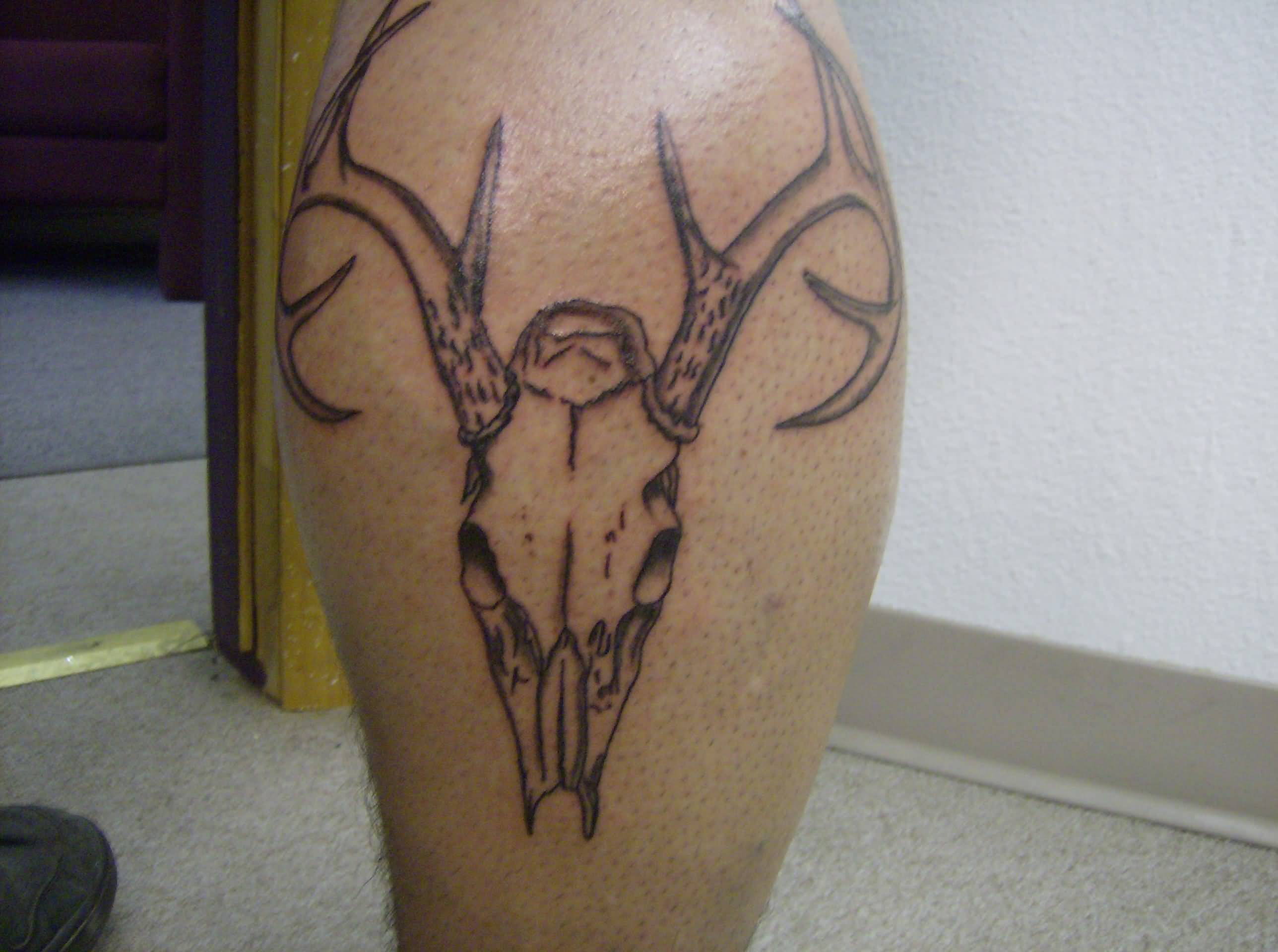 Deer Skull Tattoo On Back Leg