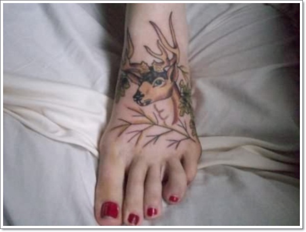 Deer Tattoo On Girl Left Foot