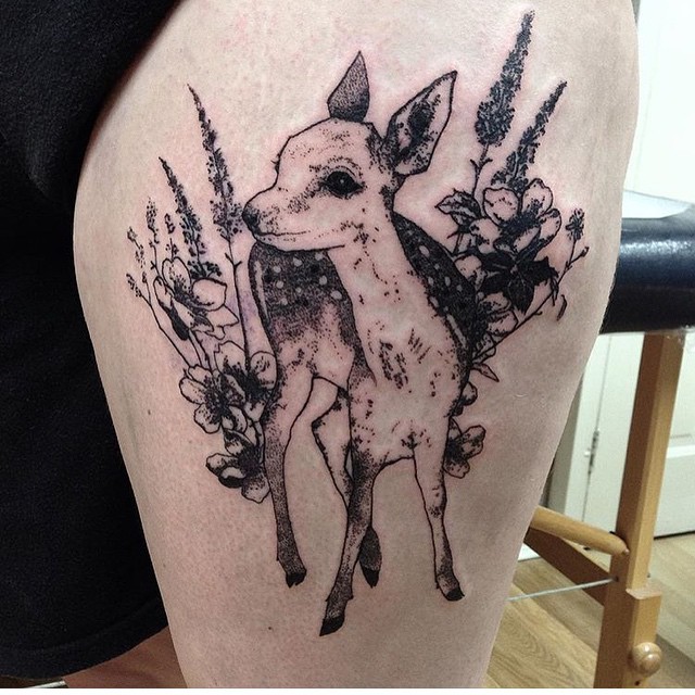 Deer Tattoo On Girl Left Thigh