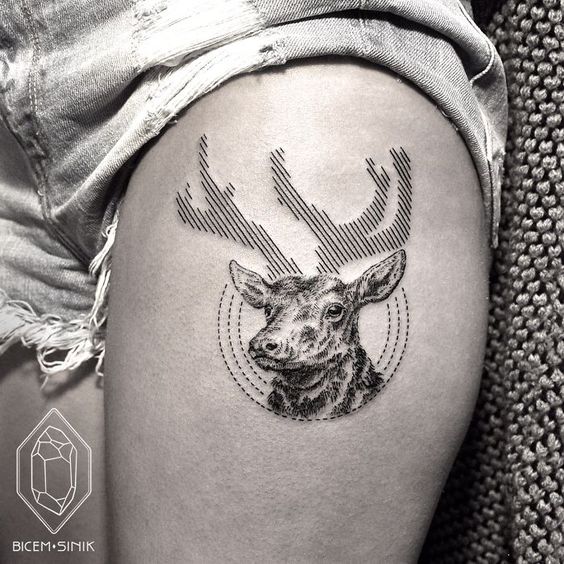 Deer Tattoo On Girl Side thigh