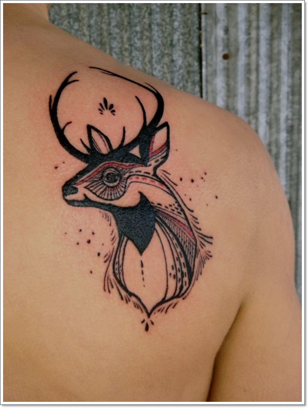Deer Tattoo On Right Back Shoulder