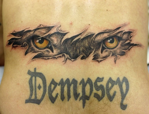 Dempsey Tiger Eyes Tattoo On Back
