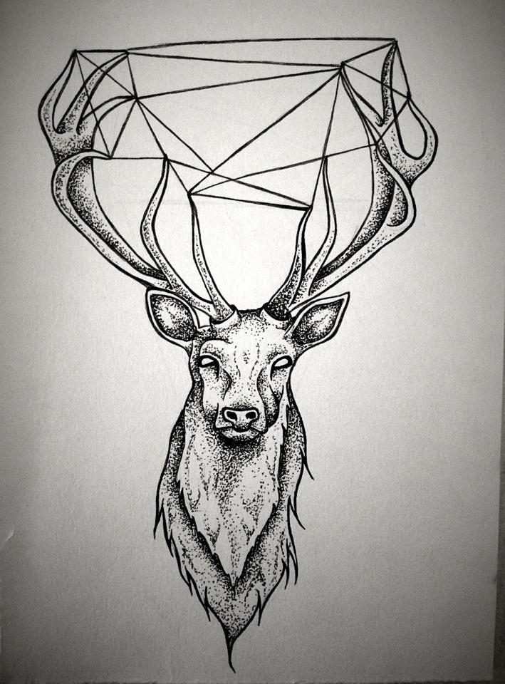 Dotwork Deer Antler Tattoo Design Sample