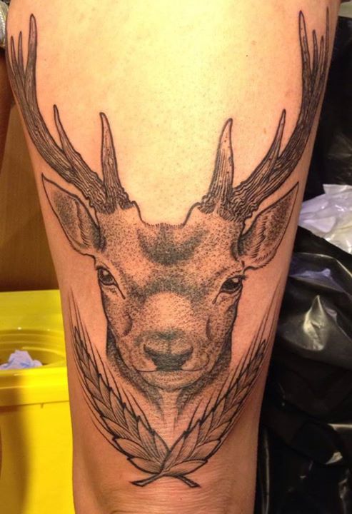 Dotwork Deer Antler Tattoo On Sleeve