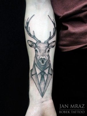 Dotwork Deer Head Tattoo On Right Forearm