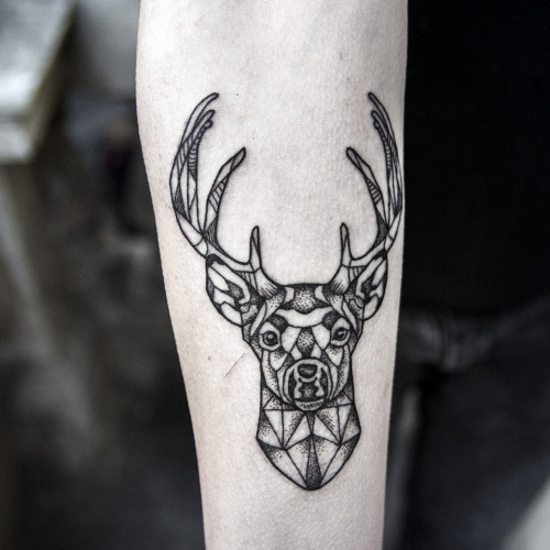 Dotwork Geometric Deer Tattoo On Arm