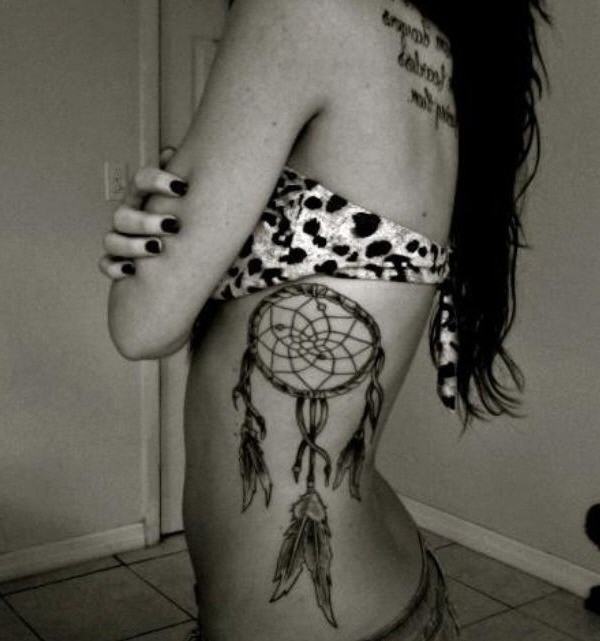 Dreamcatcher Tattoo On Rib Side For Young Girls