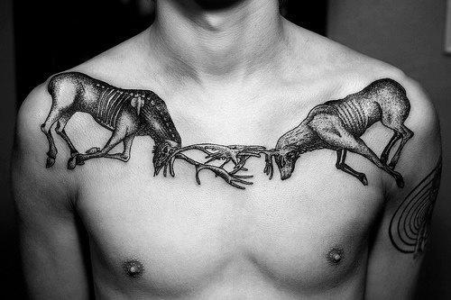 Fighting Deer Tattoos On Chest