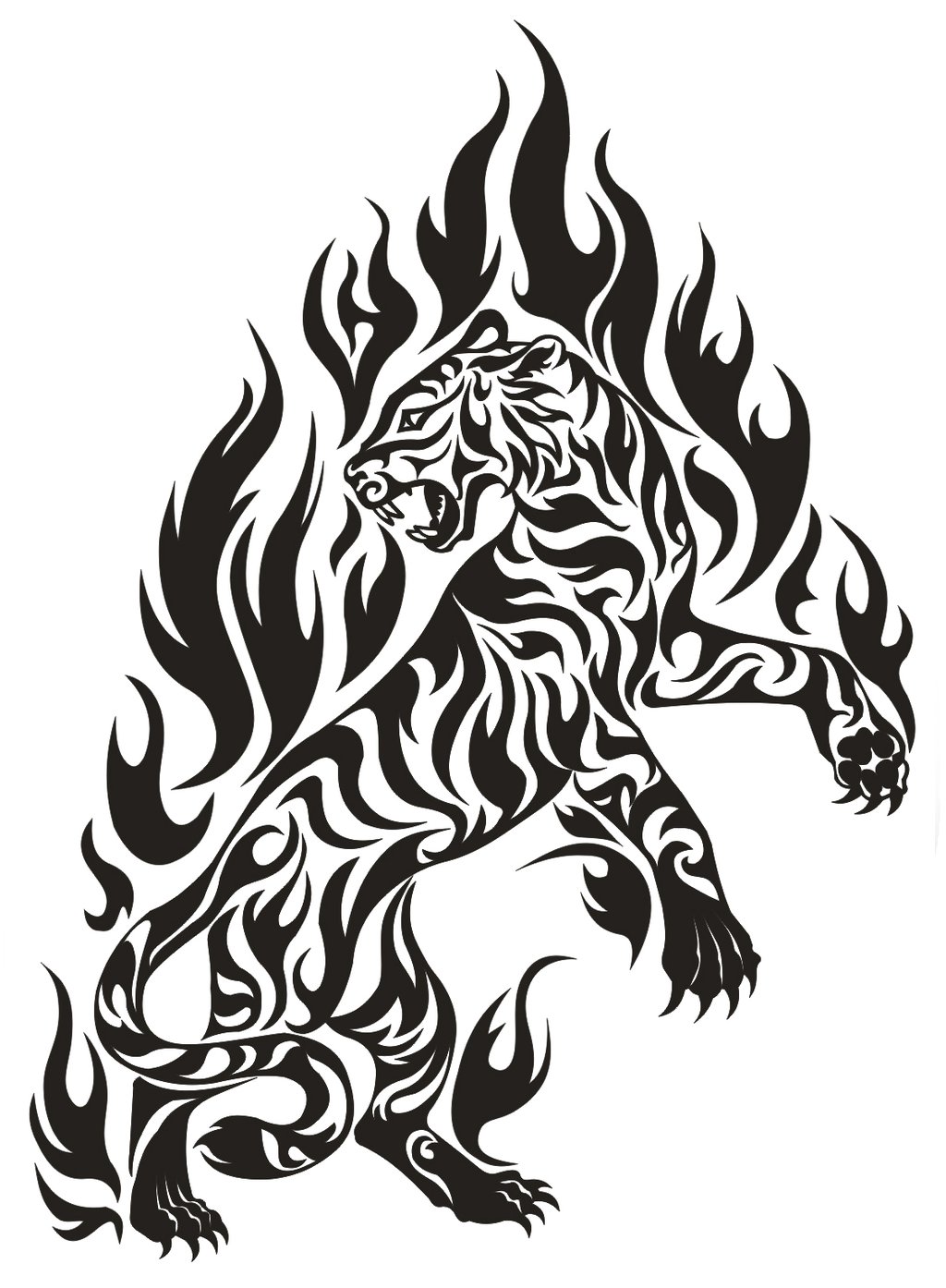 Flaming Tribal Tiger Tattoo Design