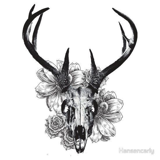 Flowers And Deer Skull Tattoo Design