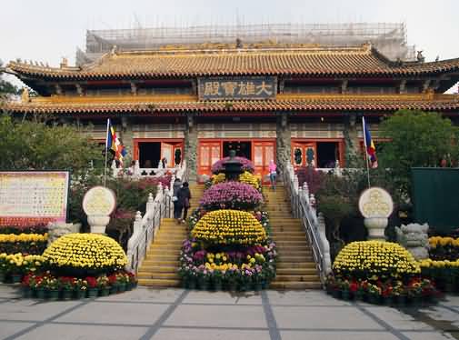 Flowers On The Entrance Of Po Lin Monastery