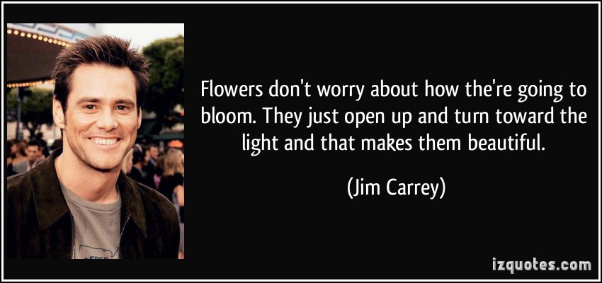 Flowers don't worry about how the're going to bloom. They just open up and turn toward the light and that makes them beautiful. Jim Carrey