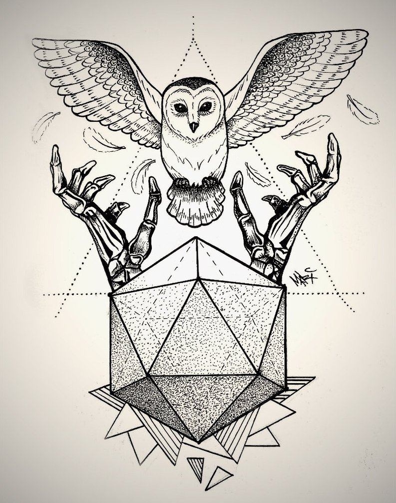 Flying Owl And Geometric Deer Tattoo Design
