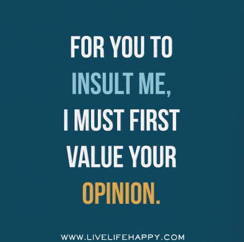 For you to insult me i must first value your opinion